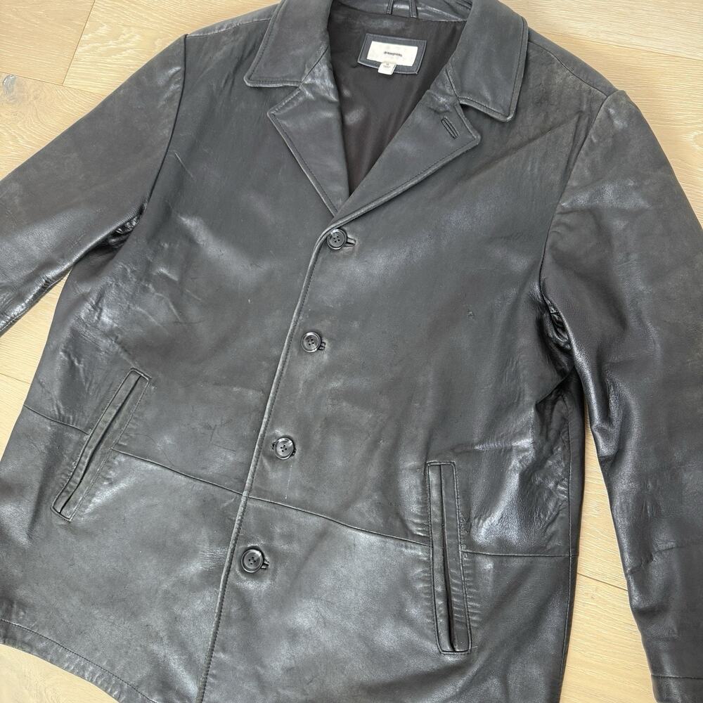 Y2K Men's Black Button Front Leather Jacket Classic Buttery Soft Coat Sz XL